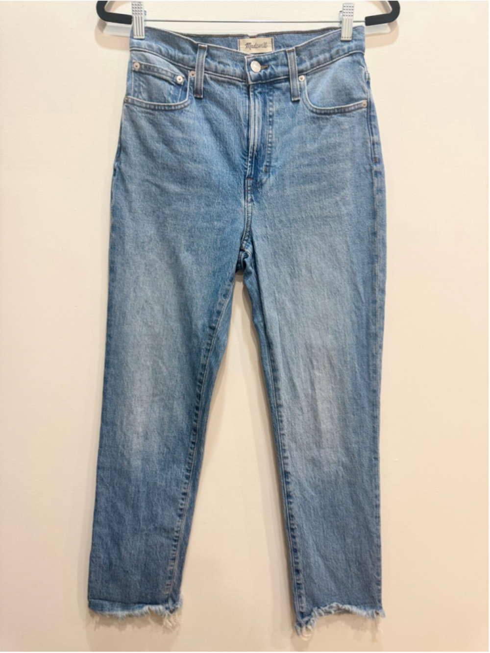 Madewell The Perfect Vintage Jean Size 26 Blue Straight Leg High Rise Raw Hem